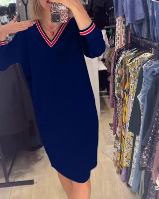 WANDA | SPORTY STRIPE TRIM V-NECK DRESS WITH POCKETS