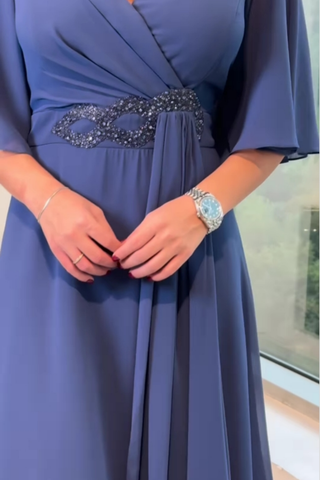 MARGUERITE | ELEGANT LONG V-NECK CHIFFON DRESS