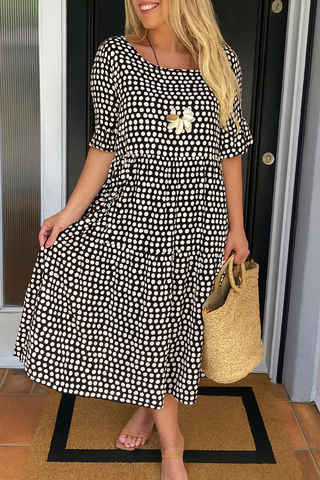 FELICITY | SHORT-SLEEVE SABLE MIDI DRESS
