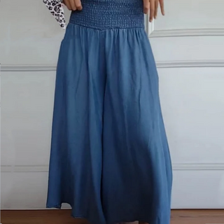 BLYTHE | WIDE-LEG HIGH-WAIST SMOCKED DENIM TROUSERS