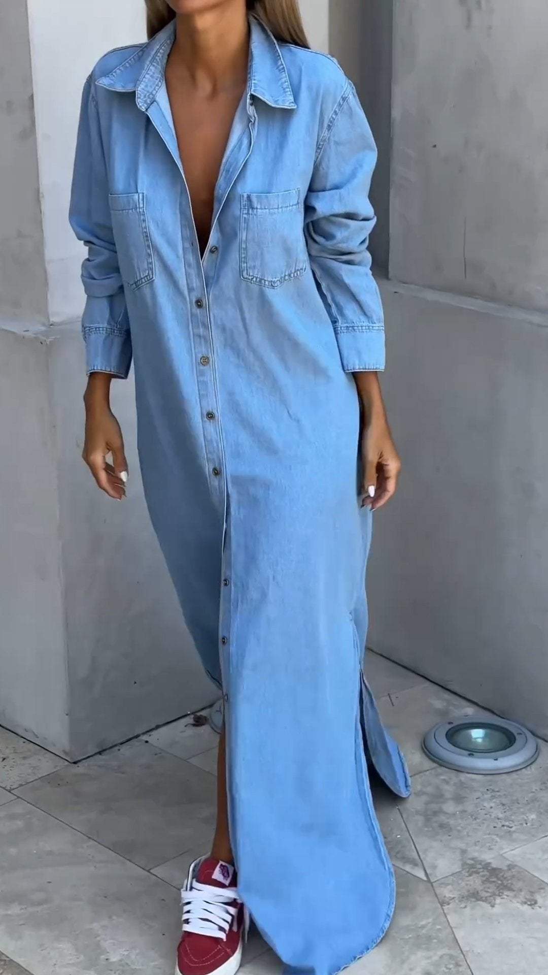 DINAH | LONG SLEEVE LAPEL DENIM DRESS