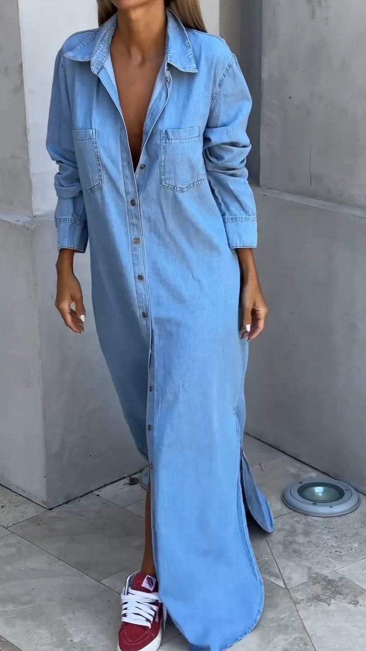 DINAH | LONG SLEEVE LAPEL DENIM DRESS