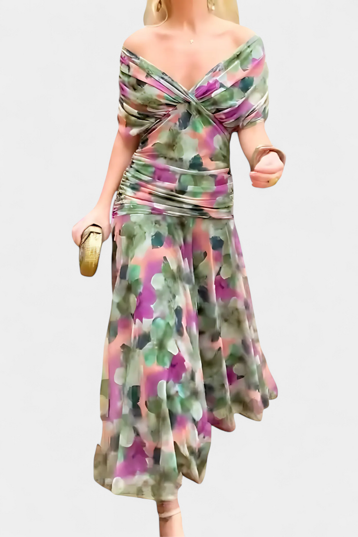 PENELOPE | LONG FLORAL V-NECK DRESS