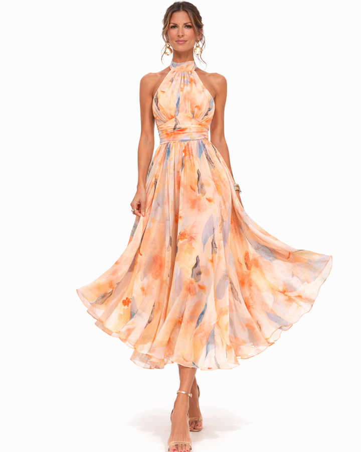 ROSE | HALTERNECK DRESS WITH WATERCOLOUR PRINT