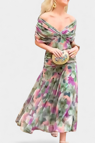 PENELOPE | LONG FLORAL V-NECK DRESS