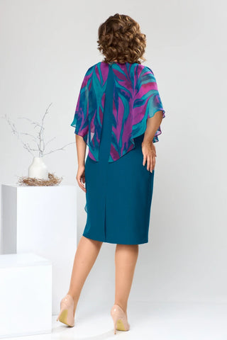 LEONORA | PRINTED CAPE OVERLAY BELTED MIDI DRESS