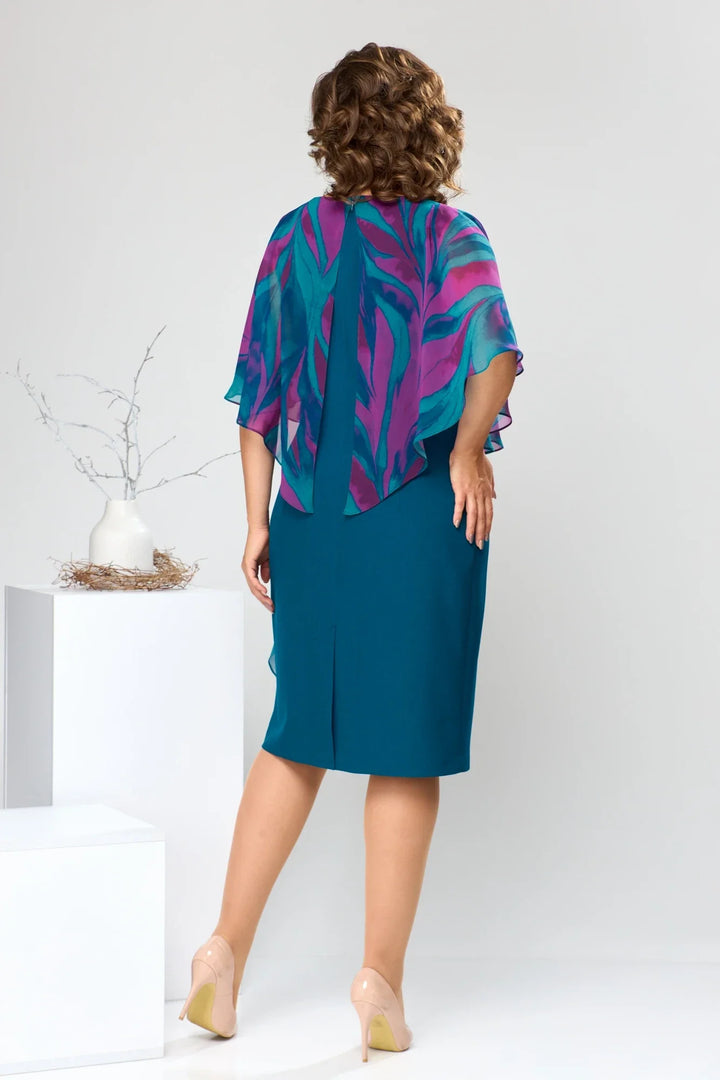 LEONORA | PRINTED CAPE OVERLAY BELTED MIDI DRESS