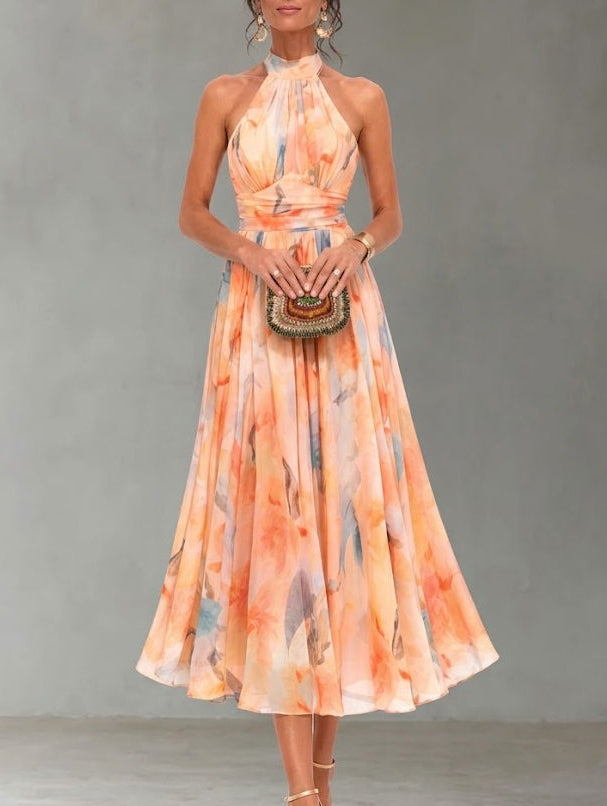 ROSE | HALTERNECK DRESS WITH WATERCOLOUR PRINT