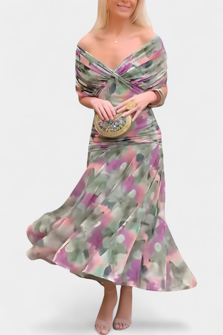 PENELOPE | LONG FLORAL V-NECK DRESS