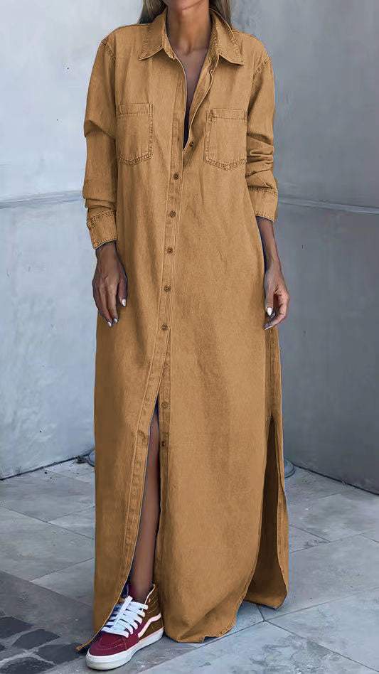 DINAH | LONG SLEEVE LAPEL DENIM DRESS