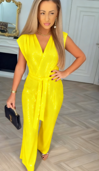 CELESTE | SEQUIN TIE-WAIST JUMPSUIT
