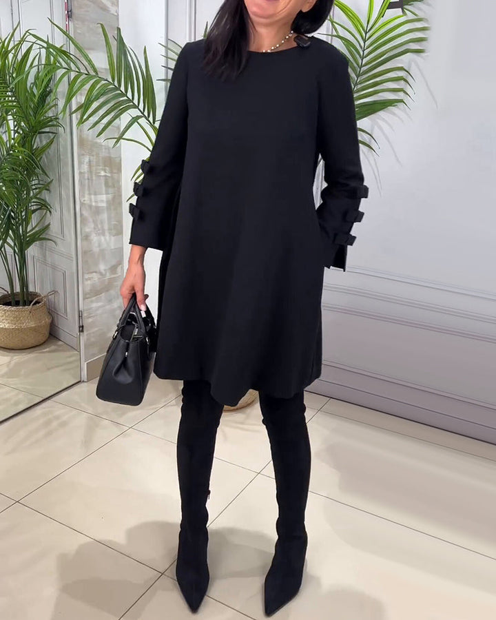 MEREDITH | ROUND NECK CUT-OUT SLEEVE SWING DRESS