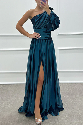 Aurora | Elegant Striped Dress with One Shoulder