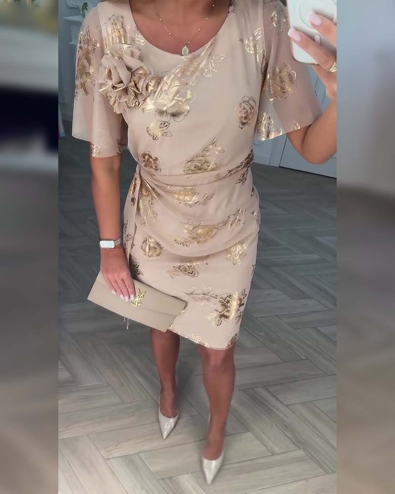 ROWENA | BROWN BUTTON WAIST ELEGANT DRESS