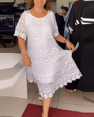 ANABEL | WHITE LACE TIERED MIDI DRESS