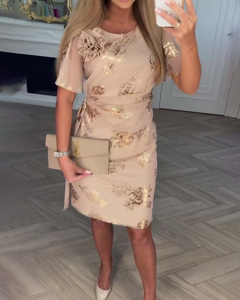 ROWENA | BROWN BUTTON WAIST ELEGANT DRESS