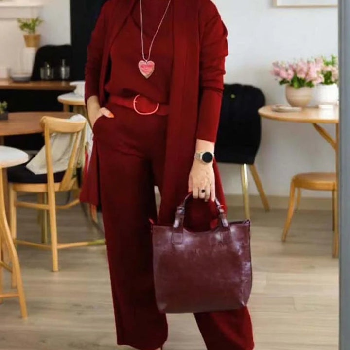 ROSEMARY | ELEGANT THREE-PIECE CARDIGAN, TOP & WIDE-LEG TROUSER SET