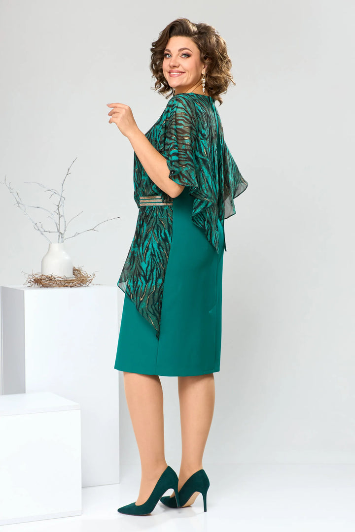 LEONORA | PRINTED CAPE OVERLAY BELTED MIDI DRESS