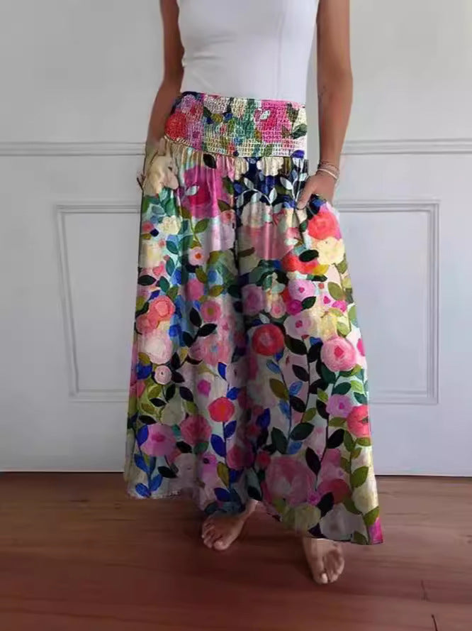 BLYTHE | WIDE-LEG HIGH-WAIST SMOCKED DENIM TROUSERS