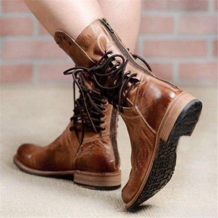 JOAN | VINTAGE LACE-UP STUDDED MID-CALF BOOTS