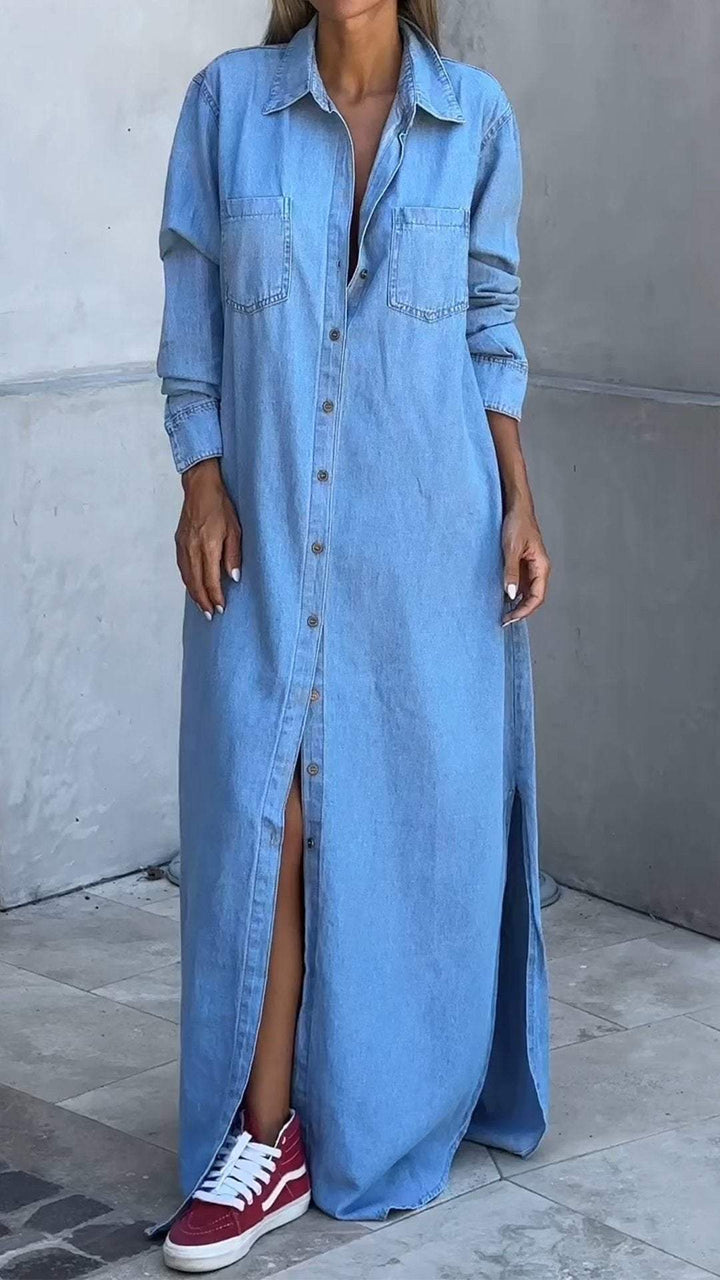 DINAH | LONG SLEEVE LAPEL DENIM DRESS