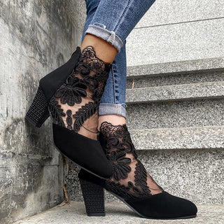 MARILYN | LACE EMBROIDERED BLOCK HEEL ANKLE BOOTS