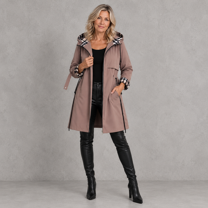 Mabel | Sophisticated Hooded Waterproof Jacket with Check Trim