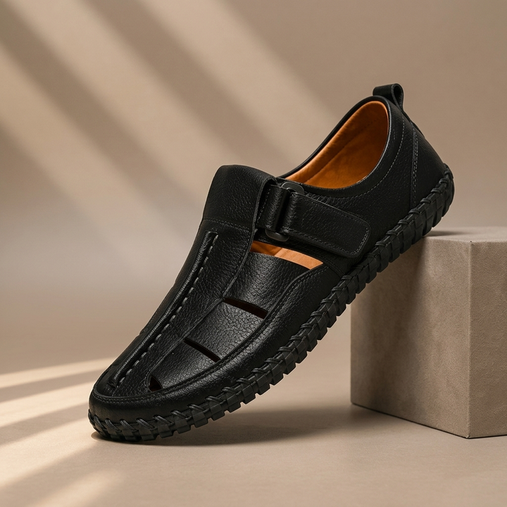 KIRKHAM CAGE-WEAVE LEATHER SANDALS