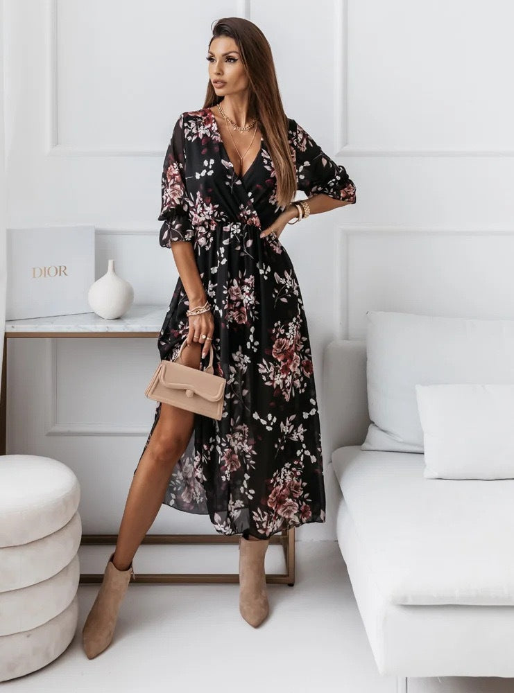 GENEVIEVE | FLORAL WRAP MAXI DRESS