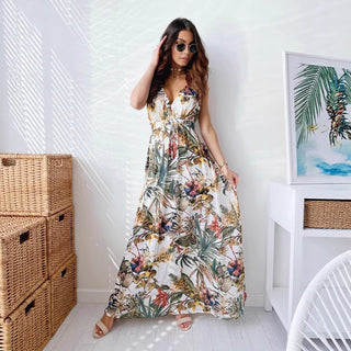 LENORA | TROPICAL PRINT V-NECK MAXI DRESS