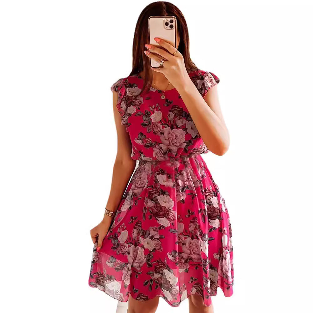 GLYNIS | RUFFLE SLEEVE FLORAL MIDI DRESS