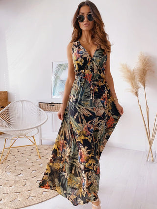 LENORA | TROPICAL PRINT V-NECK MAXI DRESS