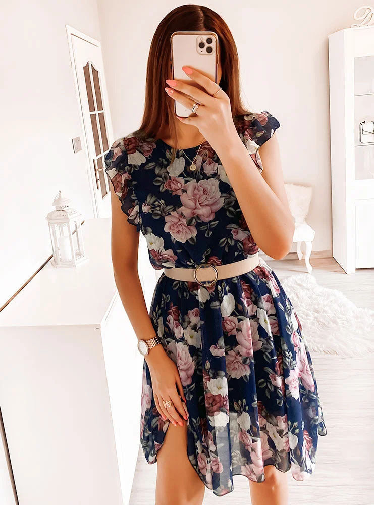 GLYNIS | RUFFLE SLEEVE FLORAL MIDI DRESS