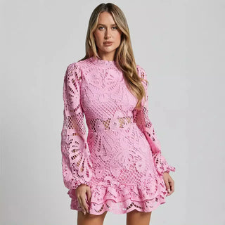 Lilly - Elegant Stand Collar Mini Dress