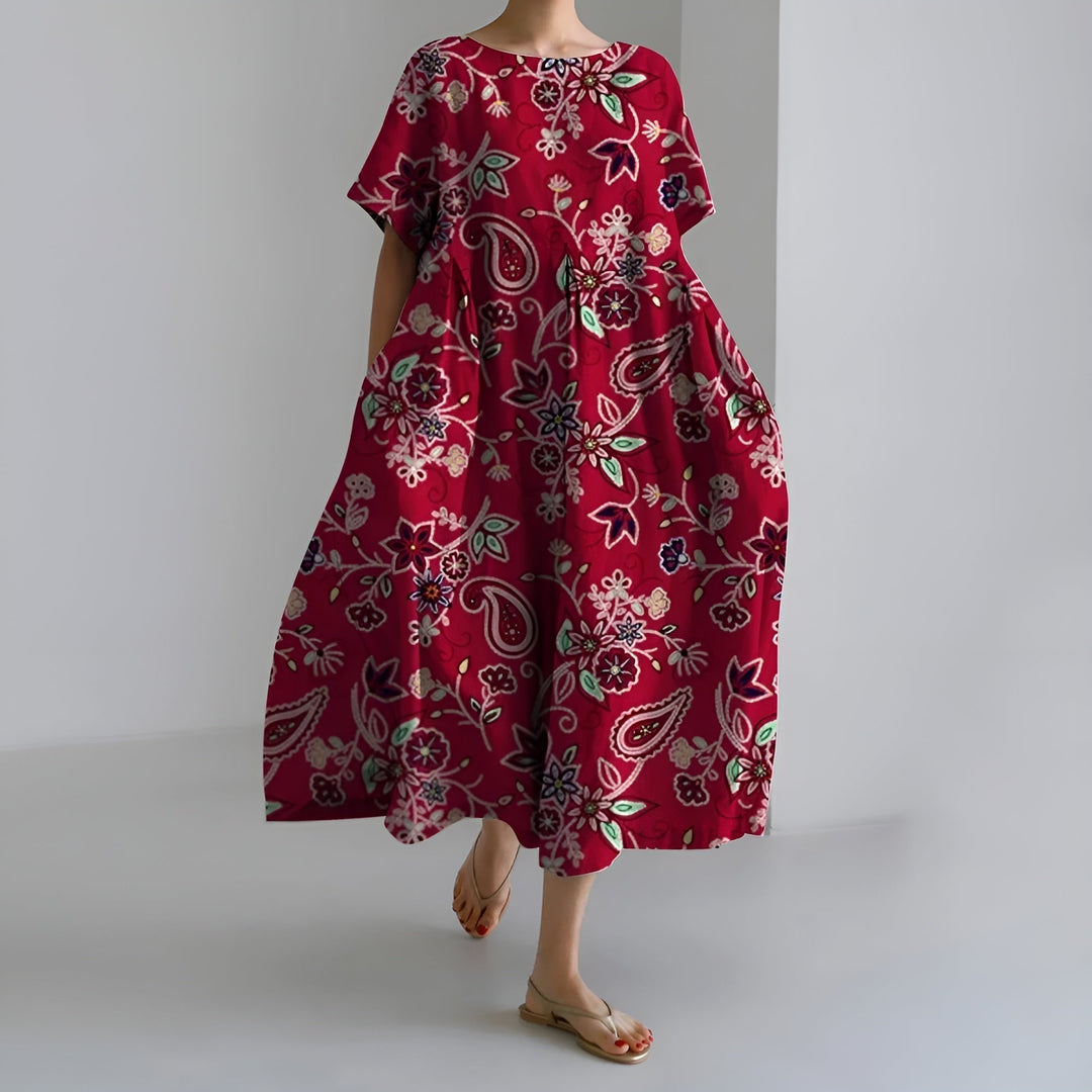MEERI | ARTISTIC MAXI DRESS WITH VINTAGE FLORAL PATTERN AND CAREFREE ELEGANCE