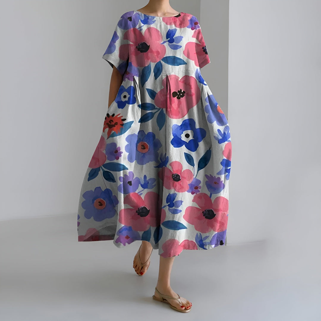 MEERI | ARTISTIC MAXI DRESS WITH VINTAGE FLORAL PRINT AND CAREFREE ELEGANCE