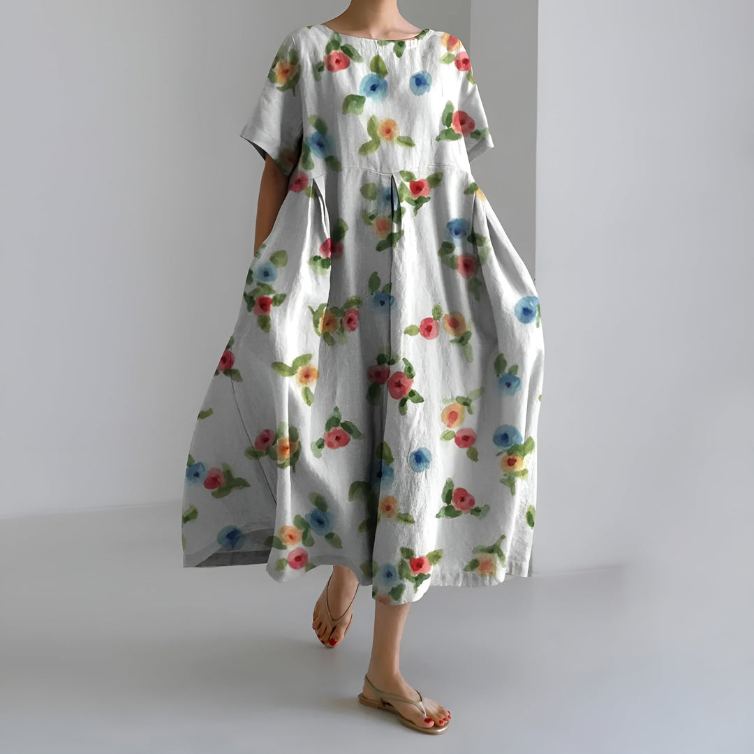 MEERI | ARTISTIC MAXI DRESS WITH VINTAGE FLORAL PATTERN AND EFFORTLESS ELEGANCE