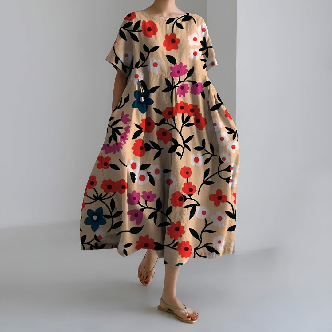 MEERI | ARTISTIC MAXI DRESS WITH VINTAGE FLORAL PATTERN AND EFFORTLESS ELEGANCE