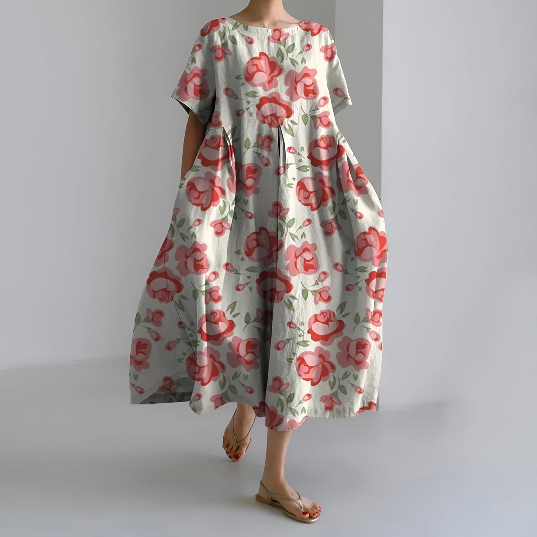 MEERI | ARTISTIC MAXI DRESS WITH VINTAGE FLORAL PATTERN AND CAREFREE ELEGANCE