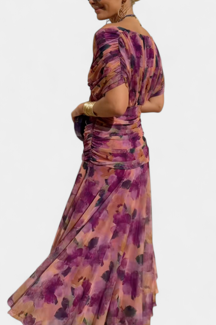 PENELOPE | LONG FLORAL V-NECK DRESS