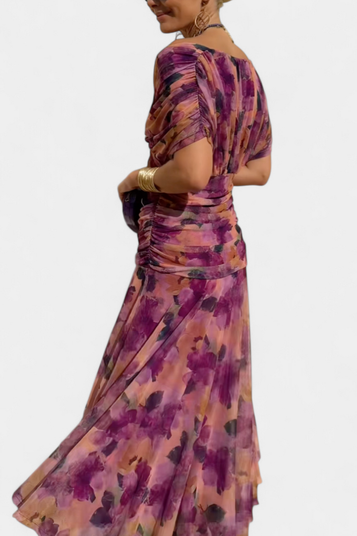 PENELOPE | LONG FLORAL V-NECK DRESS