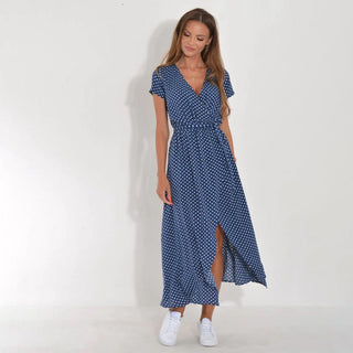 DEBORAH | SHORT-SLEEVE FLORAL WRAP MIDI DRESS