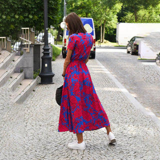DEBORAH | SHORT-SLEEVE FLORAL WRAP MIDI DRESS