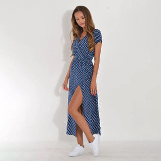 DEBORAH | SHORT-SLEEVE FLORAL WRAP MIDI DRESS