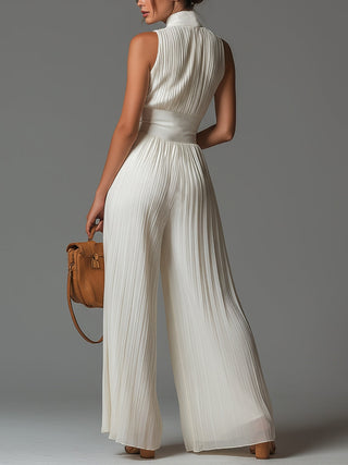 CLAIRE | WHITE PLEATED CHIFFON JUMPSUIT