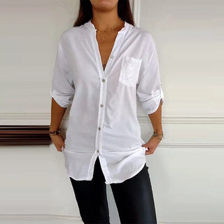 VERITY | SEQUIN TRIM BUTTON-UP SHIRT