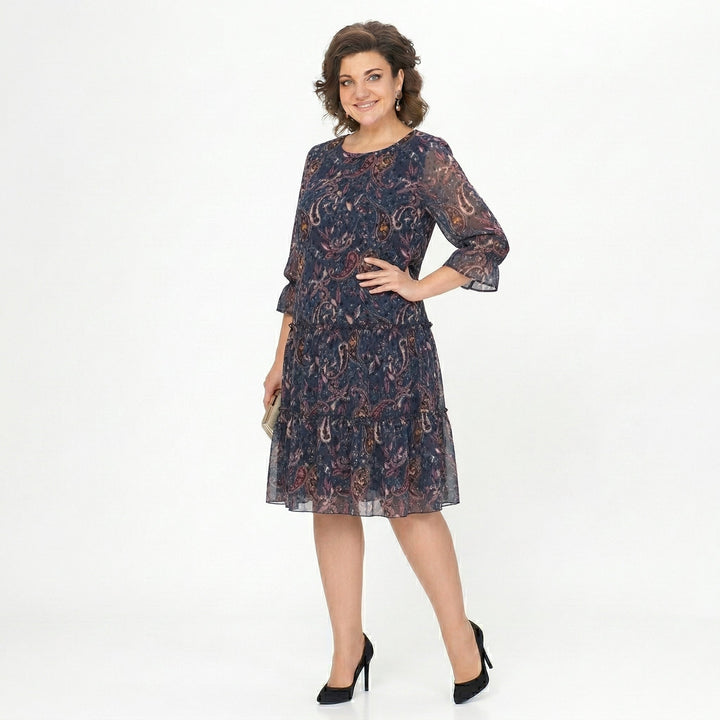 NOREEN | PAISLEY PRINT CHIFFON MIDI DRESS WITH TUMMY COVERAGE
