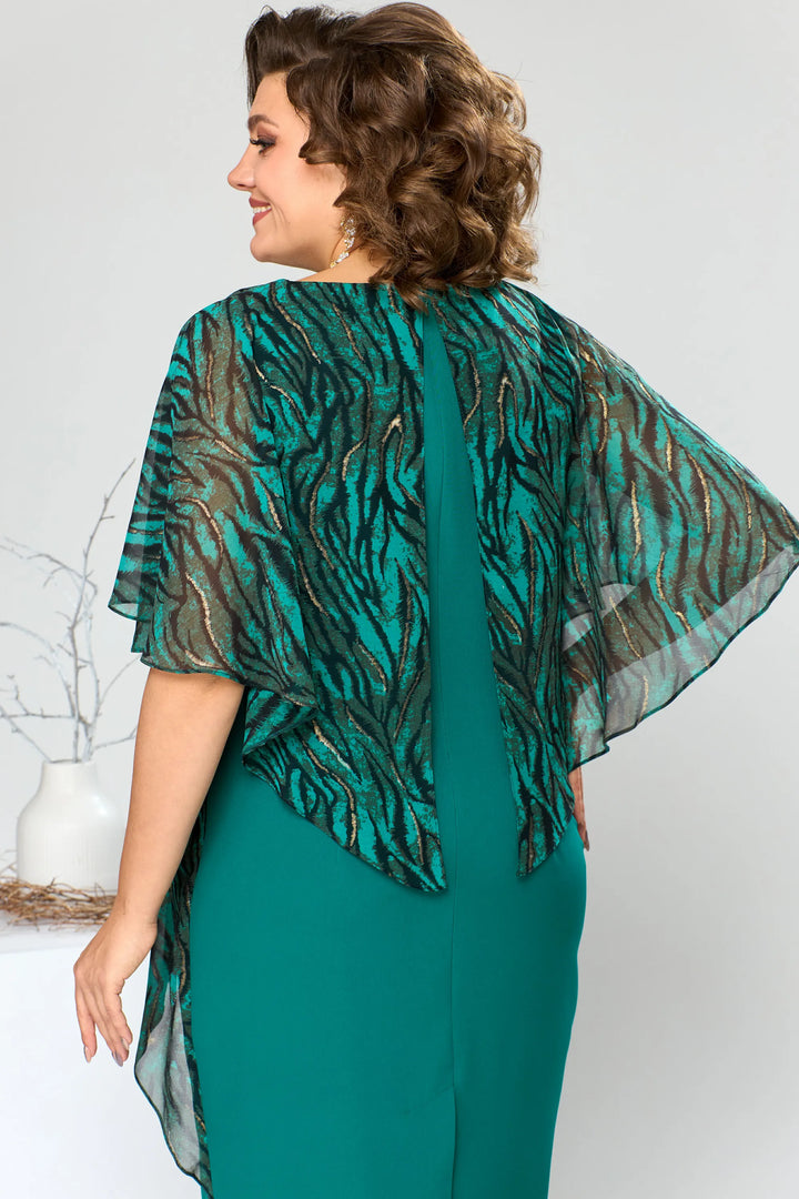 LEONORA | PRINTED CAPE OVERLAY BELTED MIDI DRESS