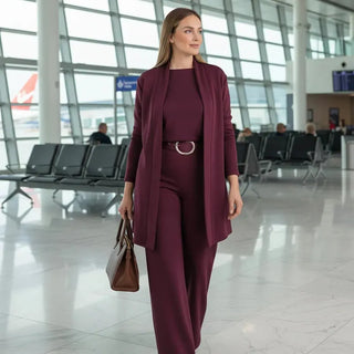 ROSEMARY | ELEGANT THREE-PIECE CARDIGAN, TOP & WIDE-LEG TROUSER SET
