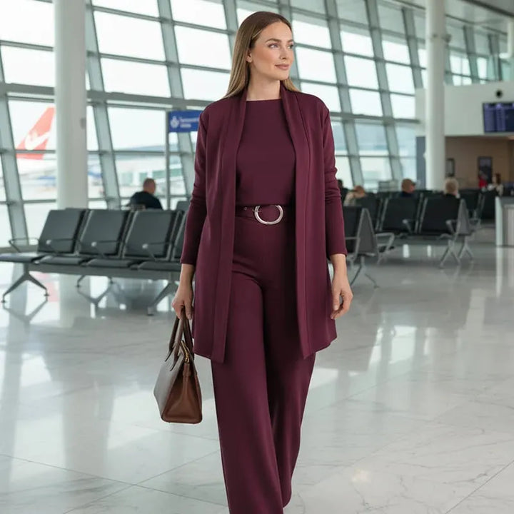ROSEMARY | ELEGANT THREE-PIECE CARDIGAN, TOP & WIDE-LEG TROUSER SET